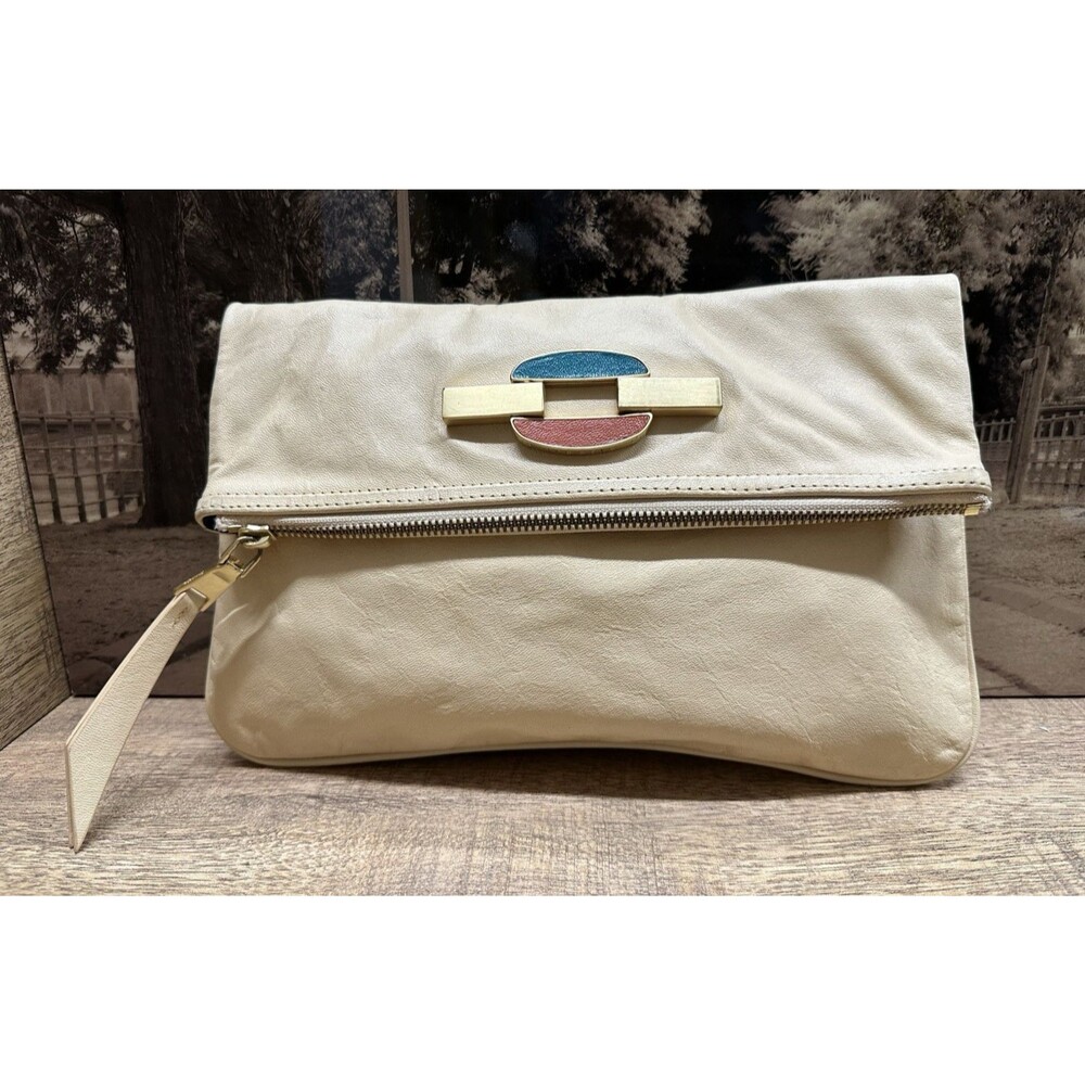 Treesje women clutch purse evening purse light Tan leather folded with zipper